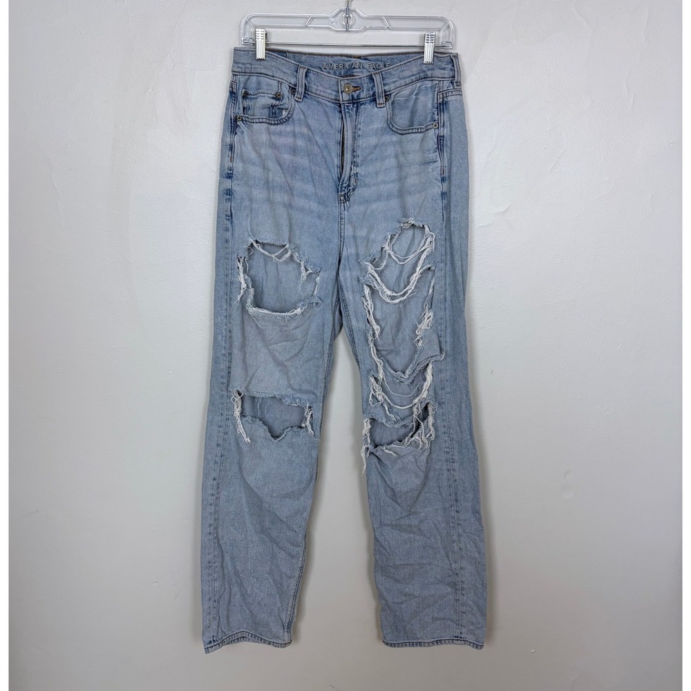 American Eagle Baggy Jean Light Wash Destroyed Denim‎ Streetwear Size 10